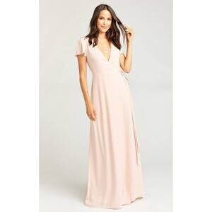 Show Me Your Mumu Noelle Flutter Wrap Maxi Dress in Blush Crisp, Medium